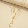 Rhinestone Moon & Star Layered Pendant Necklace - Image 4