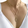 Rhinestone Moon & Star Layered Pendant Necklace